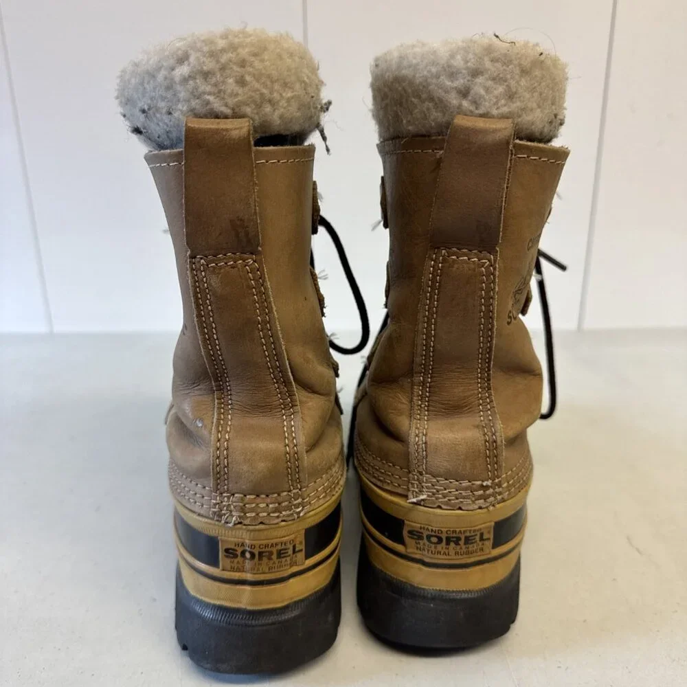 SOREL Caribou Tan Leather Black Rubber Insulated Winter Snow‎ Boots Womens 5